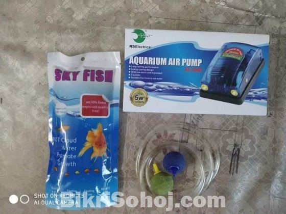 Aquarium air pump +fish food+air stone 2 pieces+ pipe